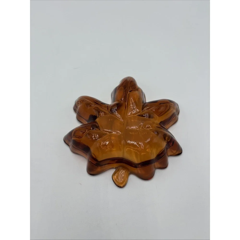 Vintage Amber Glass Leaf Trinket Dish Autumn Décor Ashtray Excellent‎